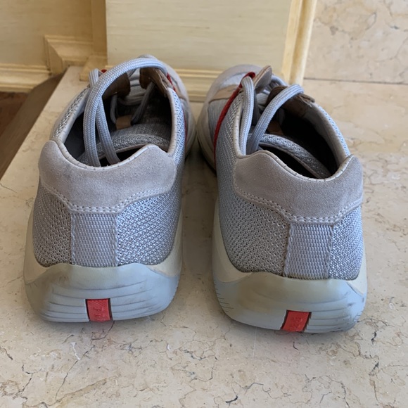 Prada sneakers. Size 10.5. Tan and silver mesh/suede with red detailing - Picture 8 of 9